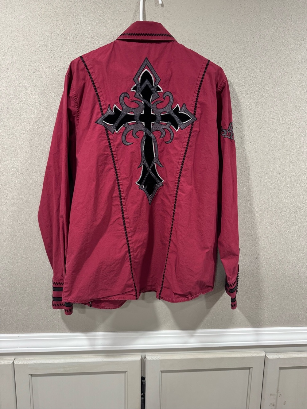 Black Label Men's Red Embroidered Western Button Down - Picture 4 of 6
